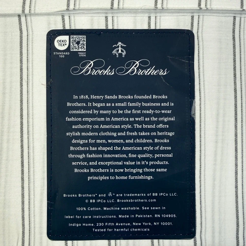 Brooks Brothers Queen Sheet Set White Grey Striped 100% Cotton 4pc New
